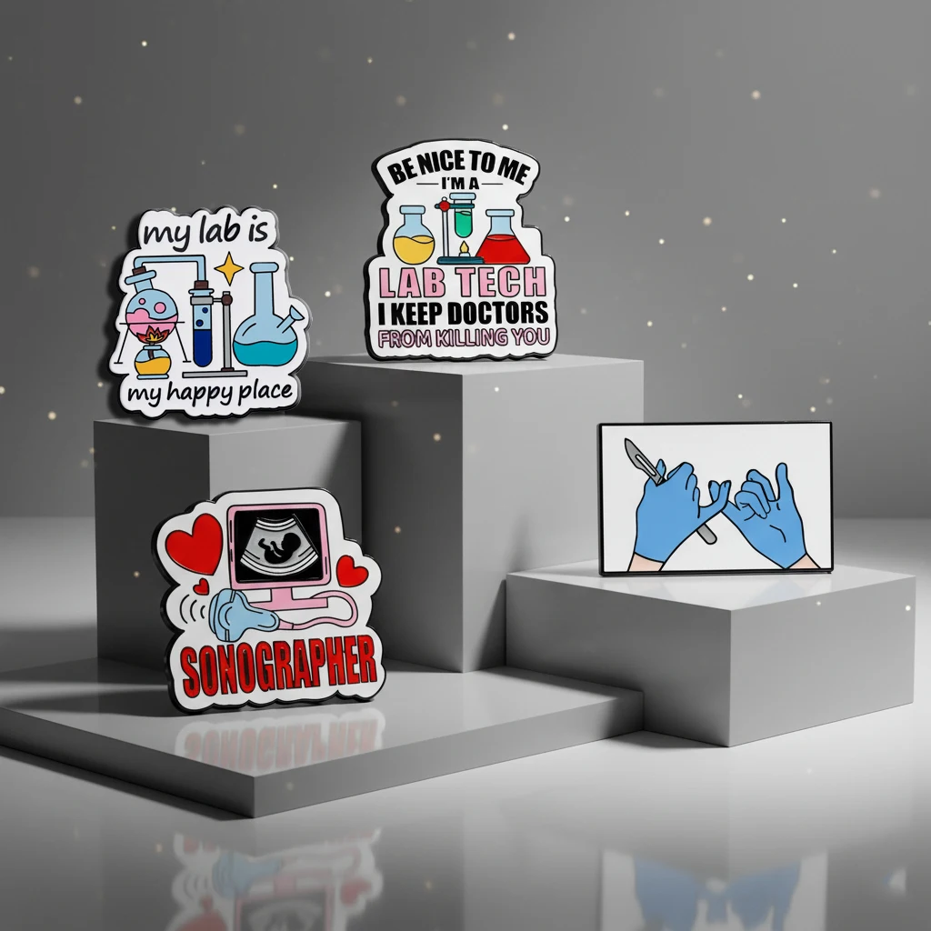 

4pcs My Lab Is My Happy Place Enamel Pins Set Sonographer Pharmacist Medical Badge Jewelry Gift for Doctors Students Souvenir