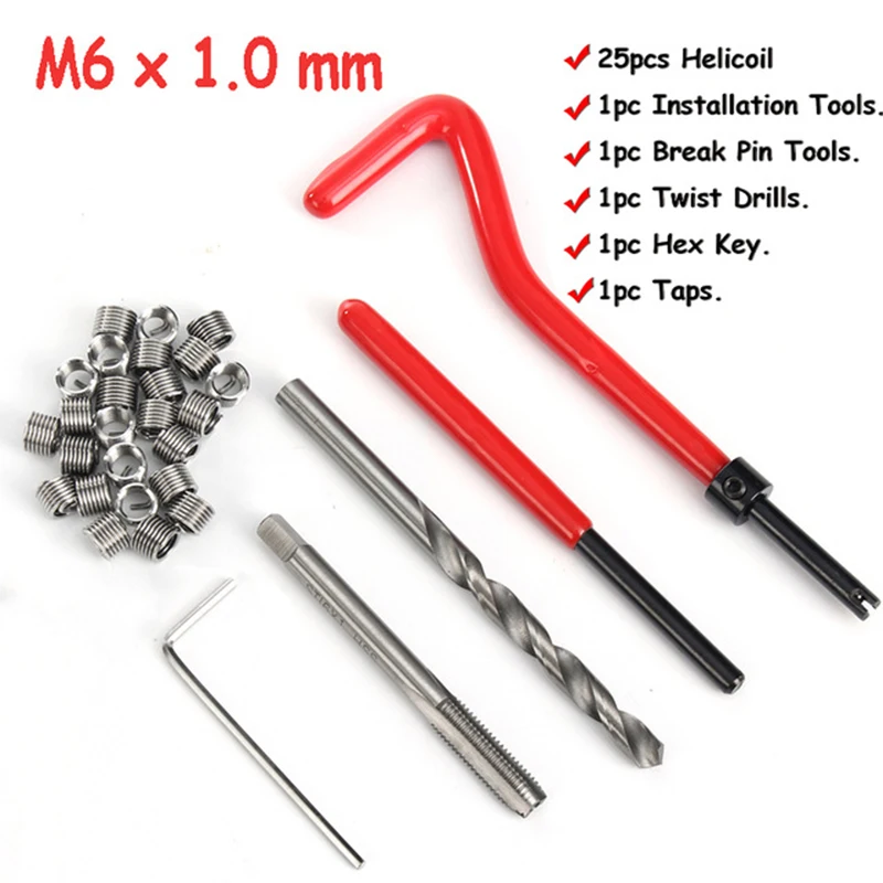 /30Pcs /M6 /Thread Repair Kit Stainless Steel Wire Inserts HSS Tap Drill Spanner Wrench Set For Engine Car Aluminum Steel Restor