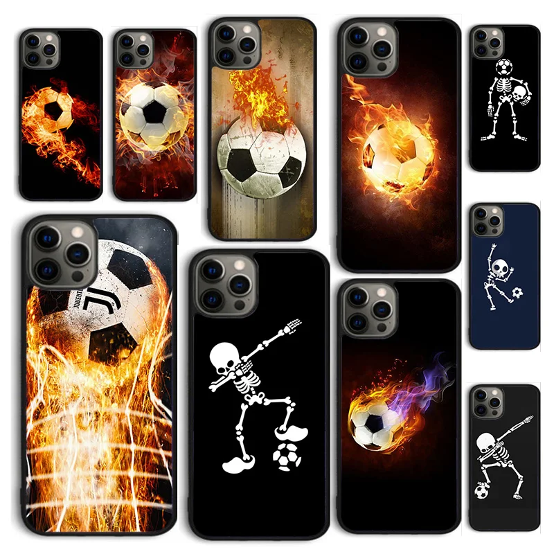 Autumu Fire Football Skeleton Soccer Ball Phone Case Cover for iPhone 16 15 12 mini 11 13 14 Pro Max SE2020 6 7 8 Plus Coque