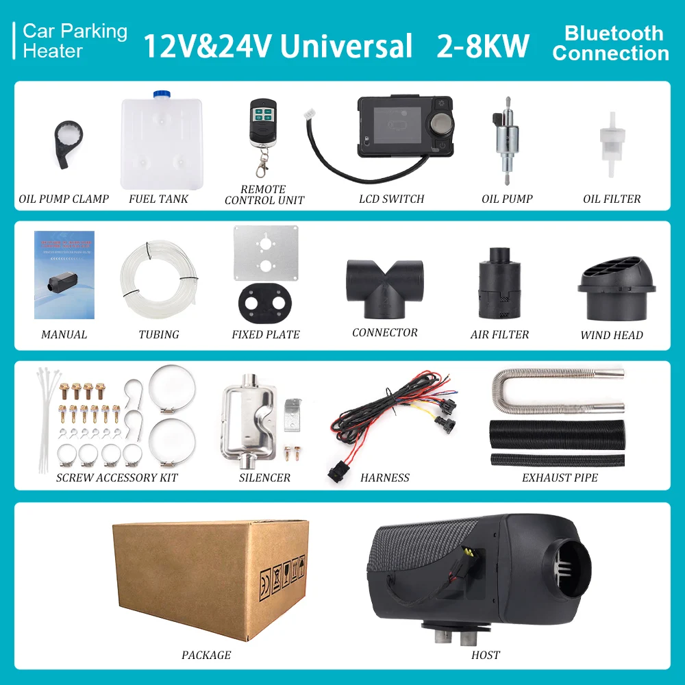 2/5/8KW Dieselverwarmer Bluetooth-app en afstandsbediening met automatische hoogteverstelling 12V & 24V luchtverwarmer voor RV Trailer Camper