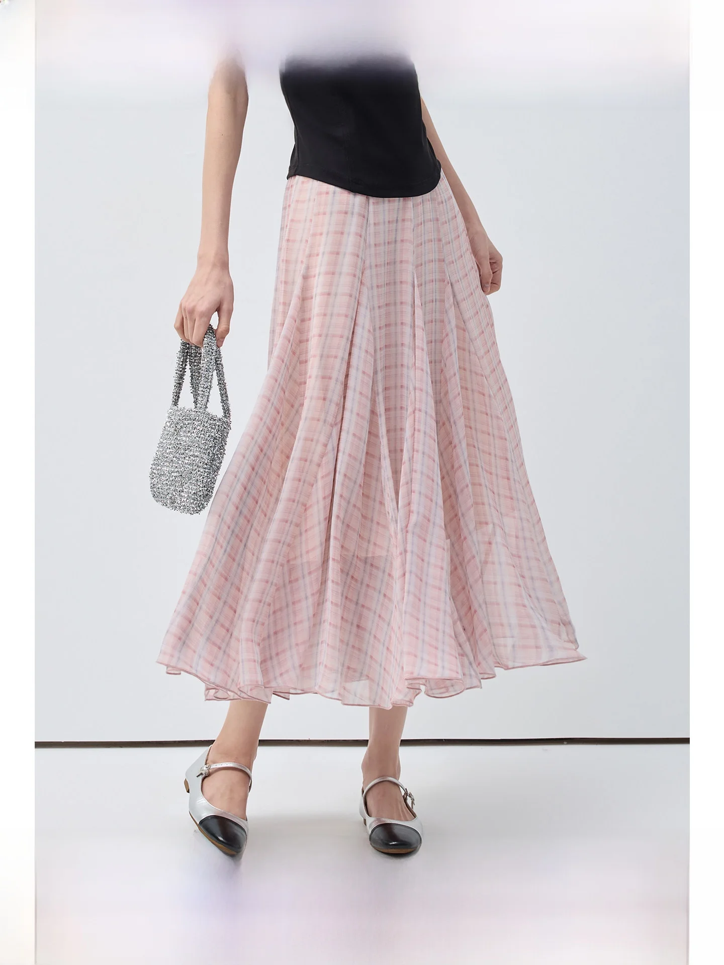 

High Waist A-Line Midi Skirt plus Size Plaid Summer Slimming Women's Fashion Commute Style Casual Loose Fit Long Skirt