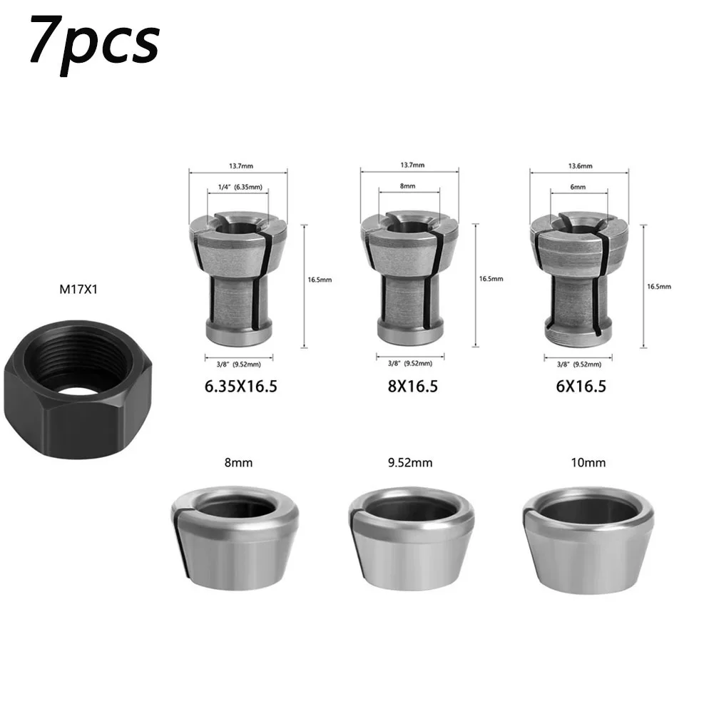 

7pcs M17 Carbide Collet Chuck Adapter 10mm,9.5mm,8mm,6.35mm,6mm For Engraving Machines, Wood Routers,Precision Grinding