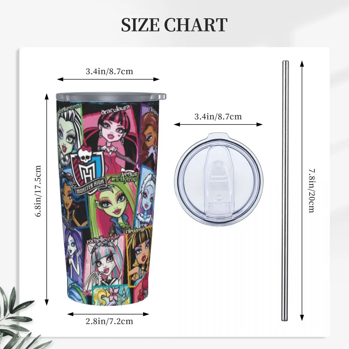 Monster High Character Tumbler Stainless Steel Tumblers Mug Double Wall Vacuum Insulated 20oz