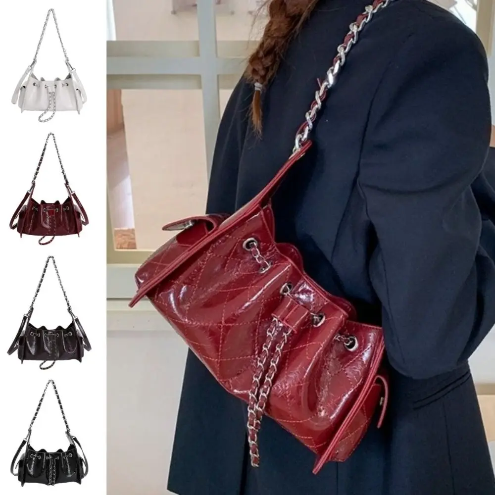 New Vintage Style Shoulder Bags PU Leather Checkered Pattern Shoulder Crossbody Bags Chain Straps Women's Tote Bag Daily Work