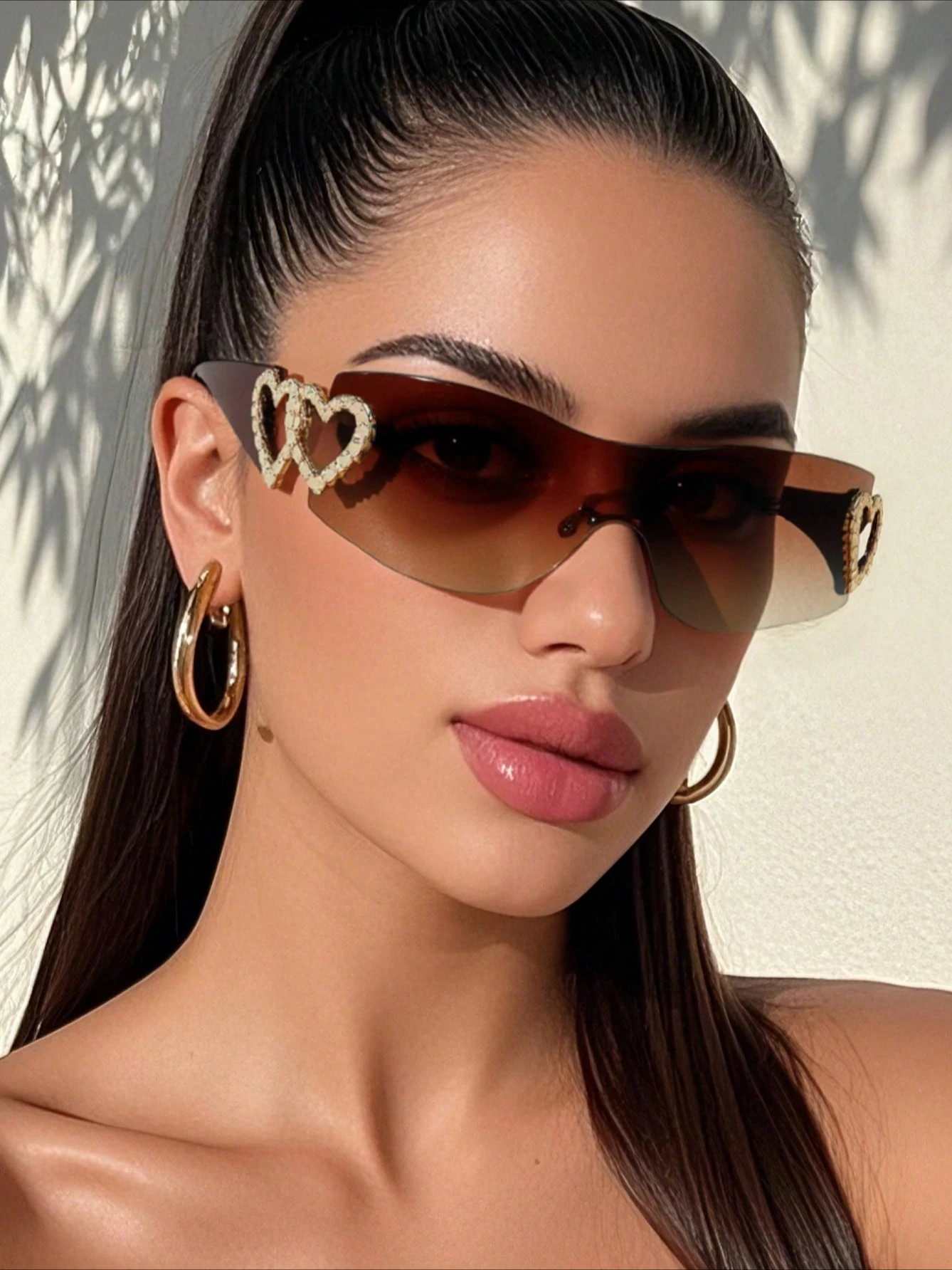 نظارات شمسية أنيقة من قطعة واحدة بدون إطار Y2K باللون البني الجديد للرياضات الخارجية مع حماية من الأشعة فوق البنفسجية 400