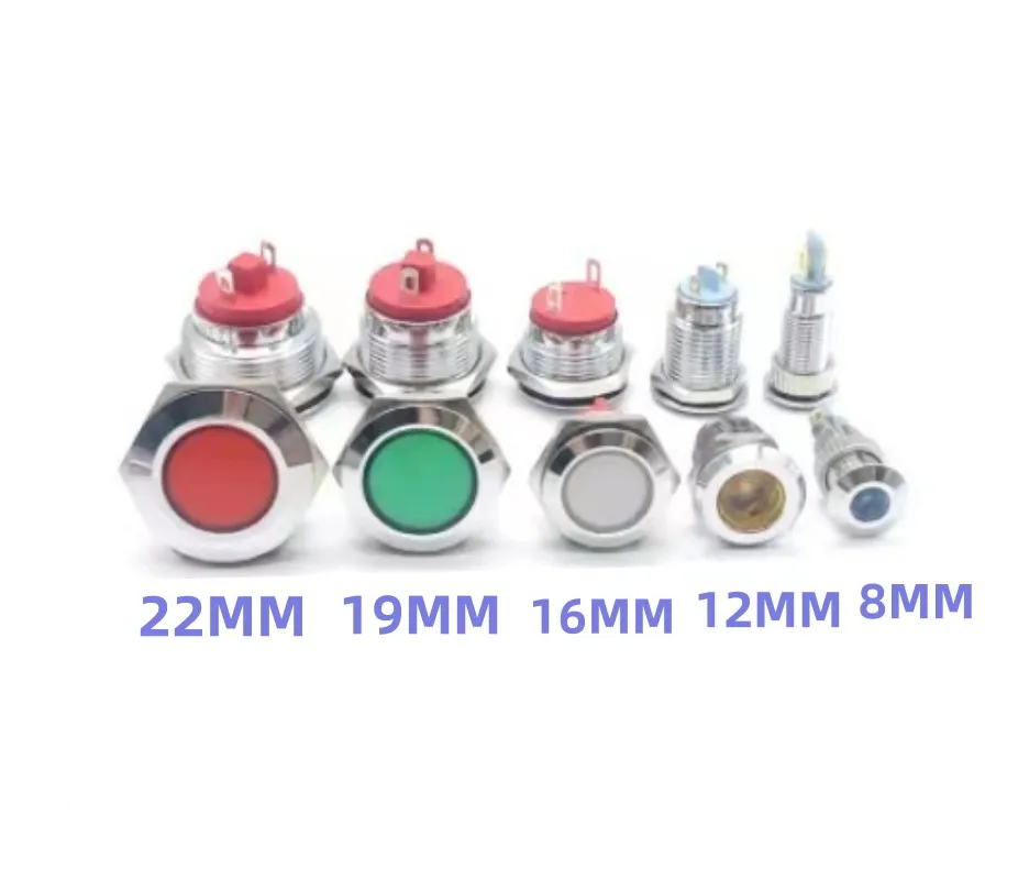 8/12/16/19/22MM LED Waterproof Metal Indicator Light Solder Pin Signal Light 3V 5V 6V 12V 24V 220V Red/Yellow/Blue/Green/White