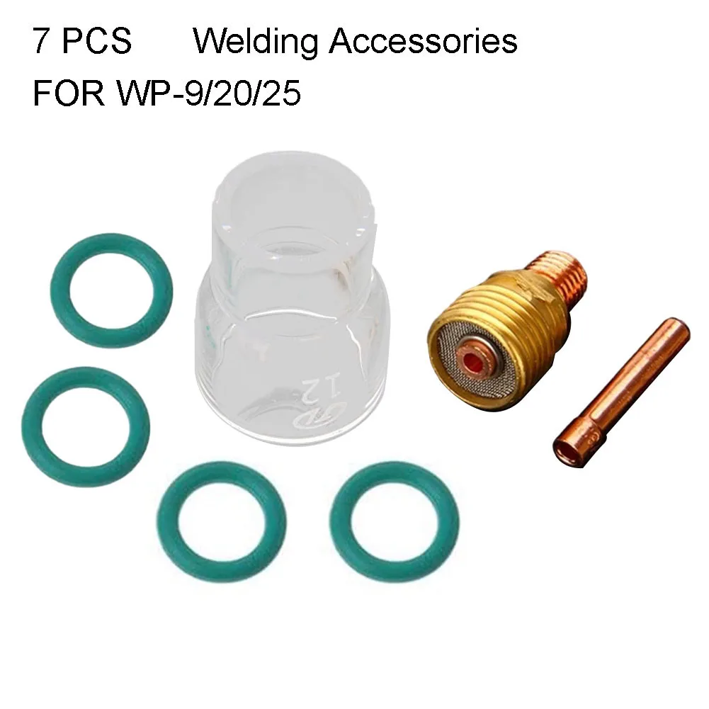 

7Pcs #12 Glass Cup Kit Collets Body Gas Lens For Wp-9/20/25 45Vxx Collets Body Gas Lens Tig Welding Torch Welding Nozzles