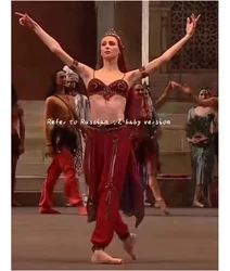 Dance Girl Variations ballet culottes Haute couture red gold split vest short sleeve long gauze skirt long gauze pants