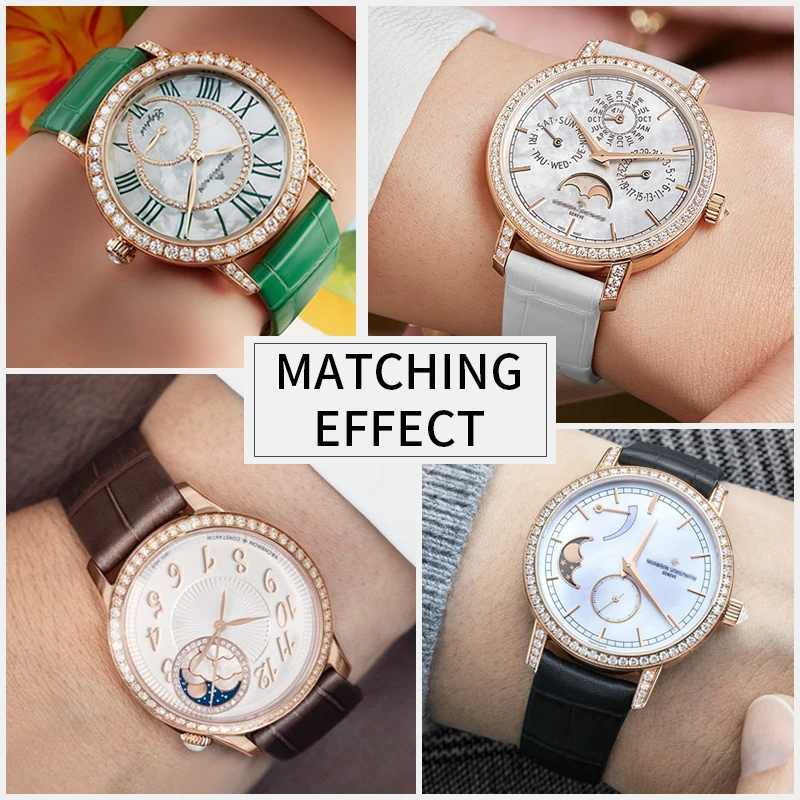 Correa ultrafina de piel de becerro para reloj Blancpain Classic 6126 3650A 3653 para mujer, diseño de perlas vintage con extremo cóncavo y ajuste OEM