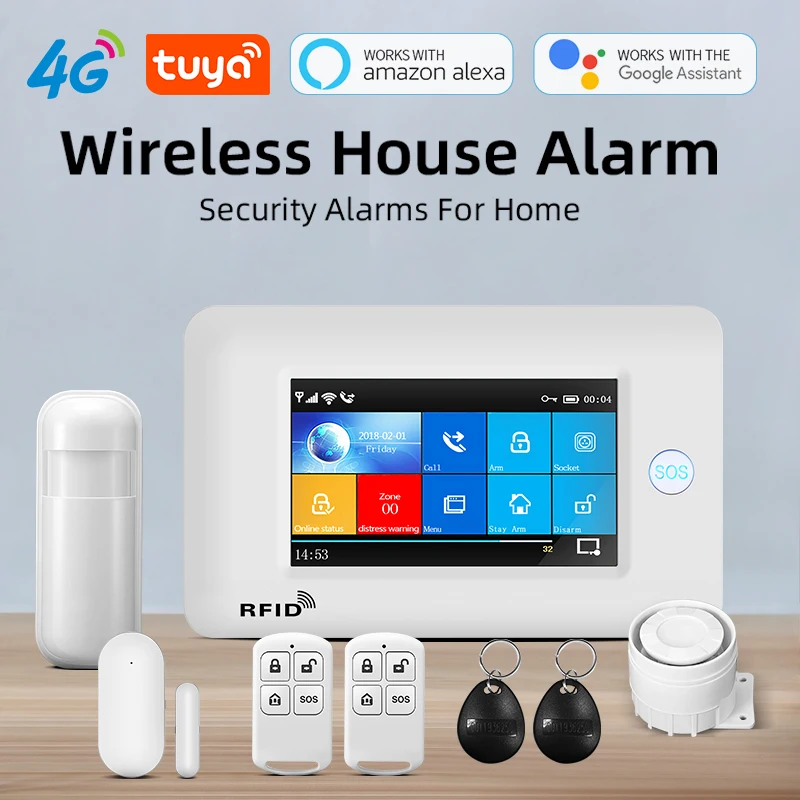 PG106 4G 433MHz Wireless WIFI GPRS Touch Screen Smart Home Burglar Security Alarm Systems with Siren Smoke Detector Door Sensor