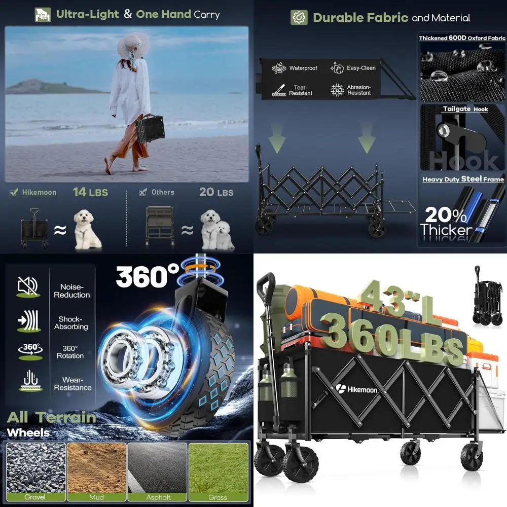 

Складная тележка-платформа 43 дюйма с удлиненной задней дверью, грузоподъемность 163 кг, портативная уличная тележка для покупок, садоводства, кемпинга