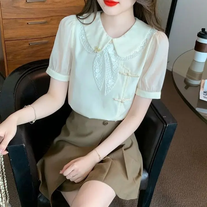 

Summer New Girly Style Vintage Cheongsam Bubble Sleeve Top