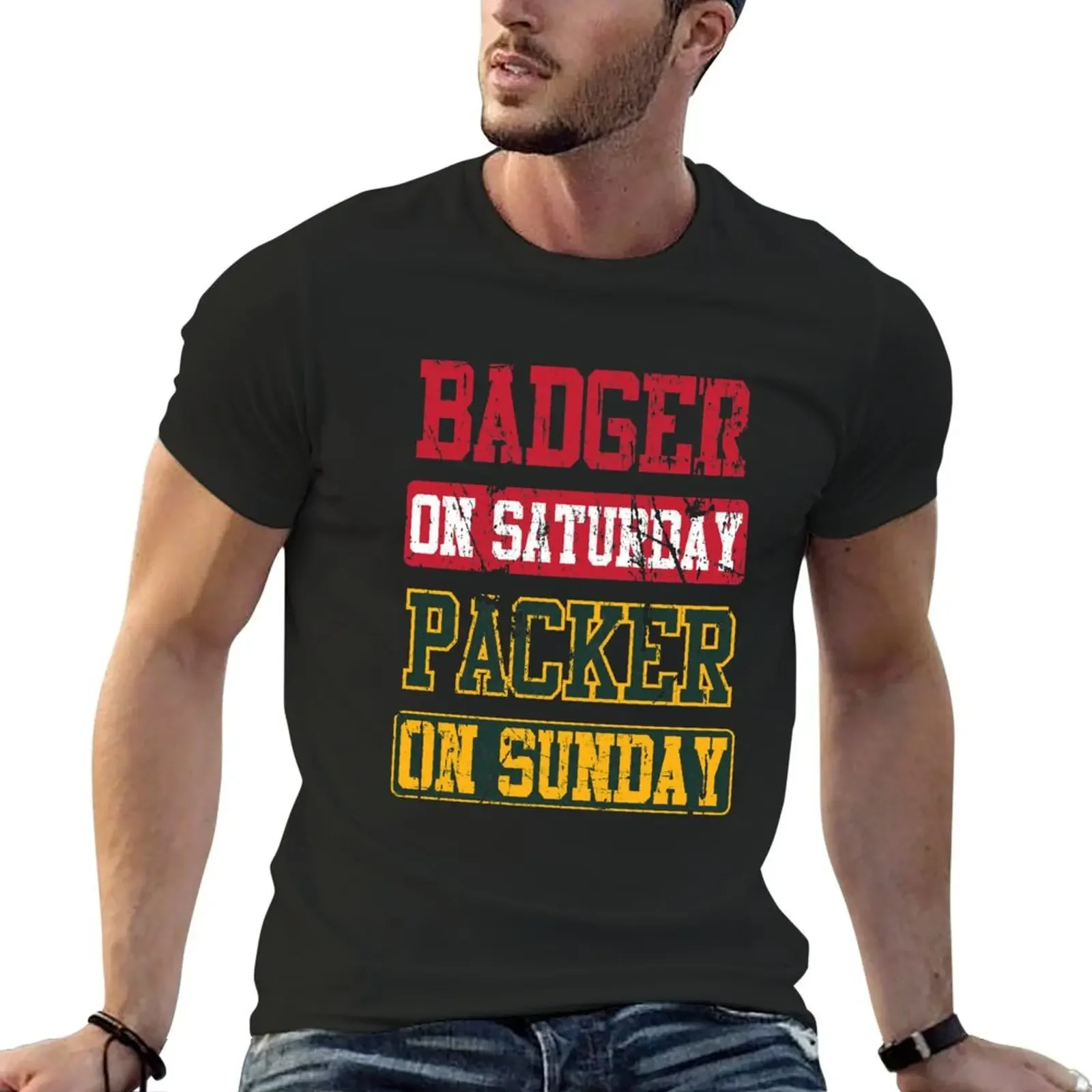 Badger On Saturday Packer On Sunday Men Gifts T-Shirt tops tees oversized t shirt mens graphic t-shirts anime