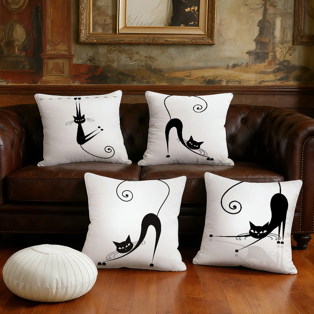 cushion cover Plush Fabric Cat Soft Playful Double Black Sided Print Sofa Cushion Cover Throw Pillow Covers
