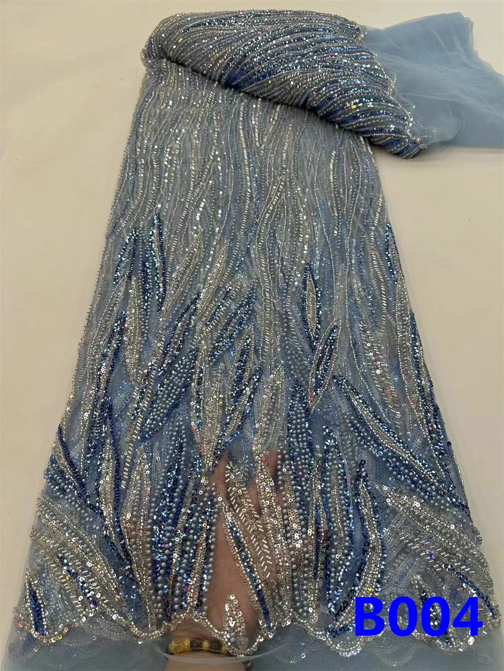 African Lace Fabric New Arrival 2023 high Quality nigerian Sequin Beaded Fabric Embroidery Lace Fabric for party dress