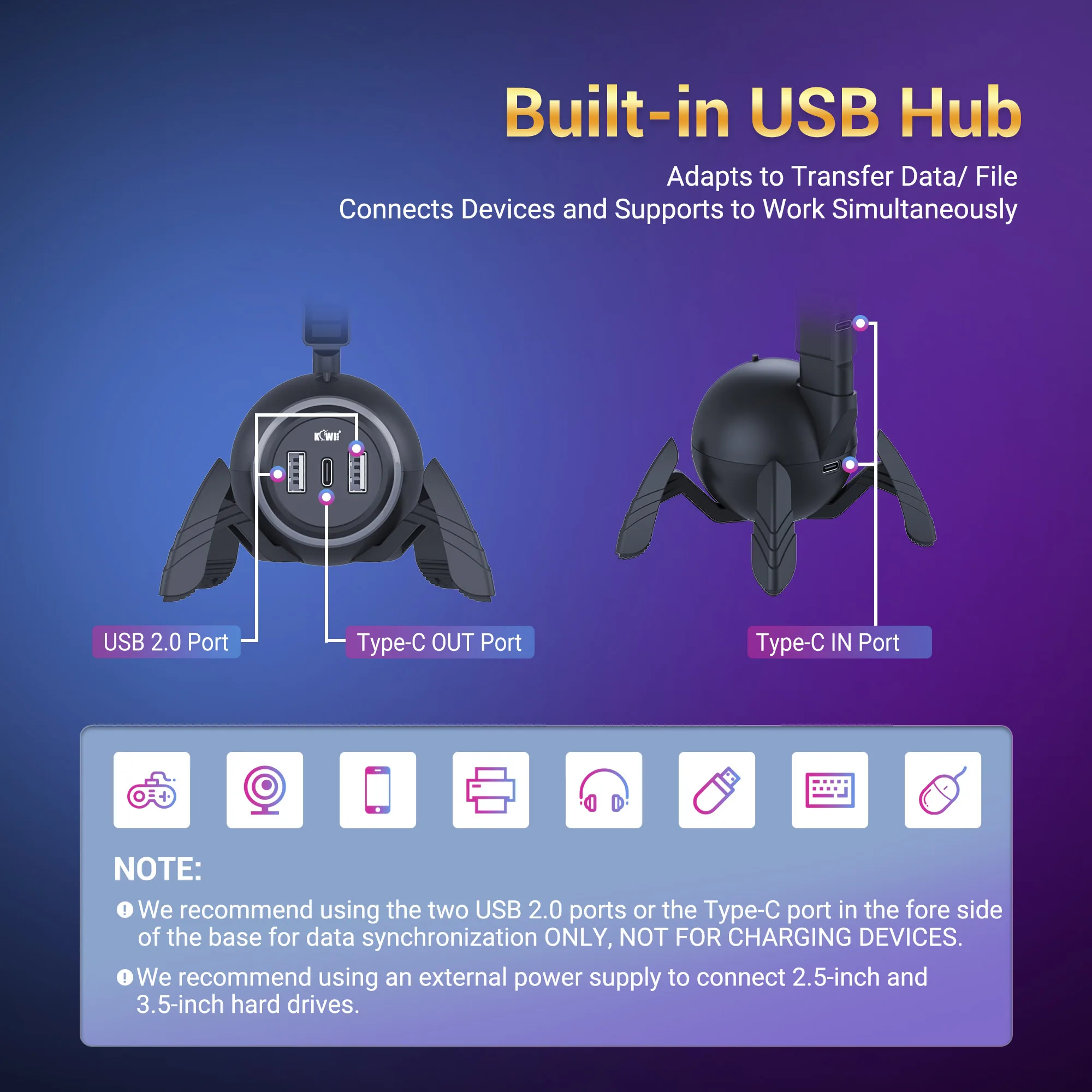 Headphone Stand Spider Design Headset Holder with RGB Pickup Rhythm Light & Type-C USB Port Headset Stand PC Gaming Accessories