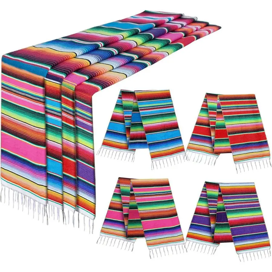 

Набор из 8 скатертей-дорожек (серапе) в мексиканском стиле, 14 x 110 дюймов, для украшения вечеринок в честь Дня Синко де Майо, 8 шт.