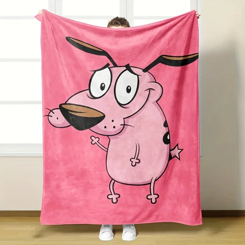 1pc Brave Timid Dog Cartoon Blanket - Ultra Soft Warm All-Season Throw, Machine Washed Digital Printing | Suitable for Sofa, Bed