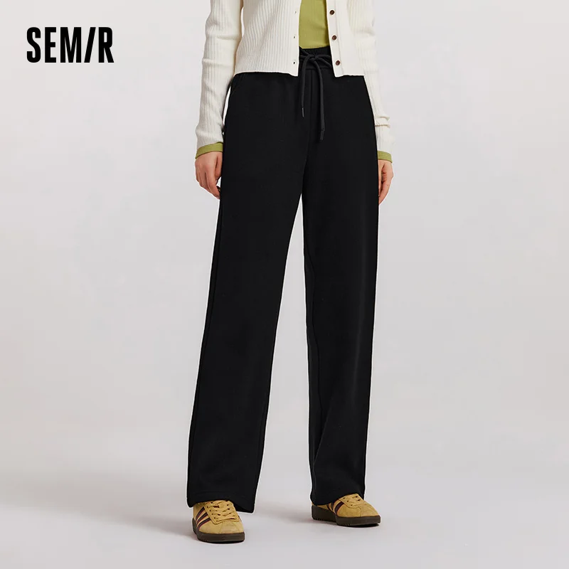 Semir Women Pants Fleece Lined Black Wool Look Wide Leg Loose Fit 2026 Minimal Warm Urban Casual Trousers