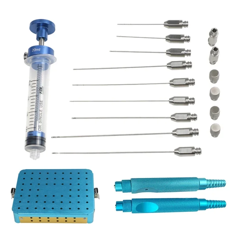

Liposuction Cannula Set Titanium Liposuction Handle Liposuction Instrument with Disinfection Tray Box 1set