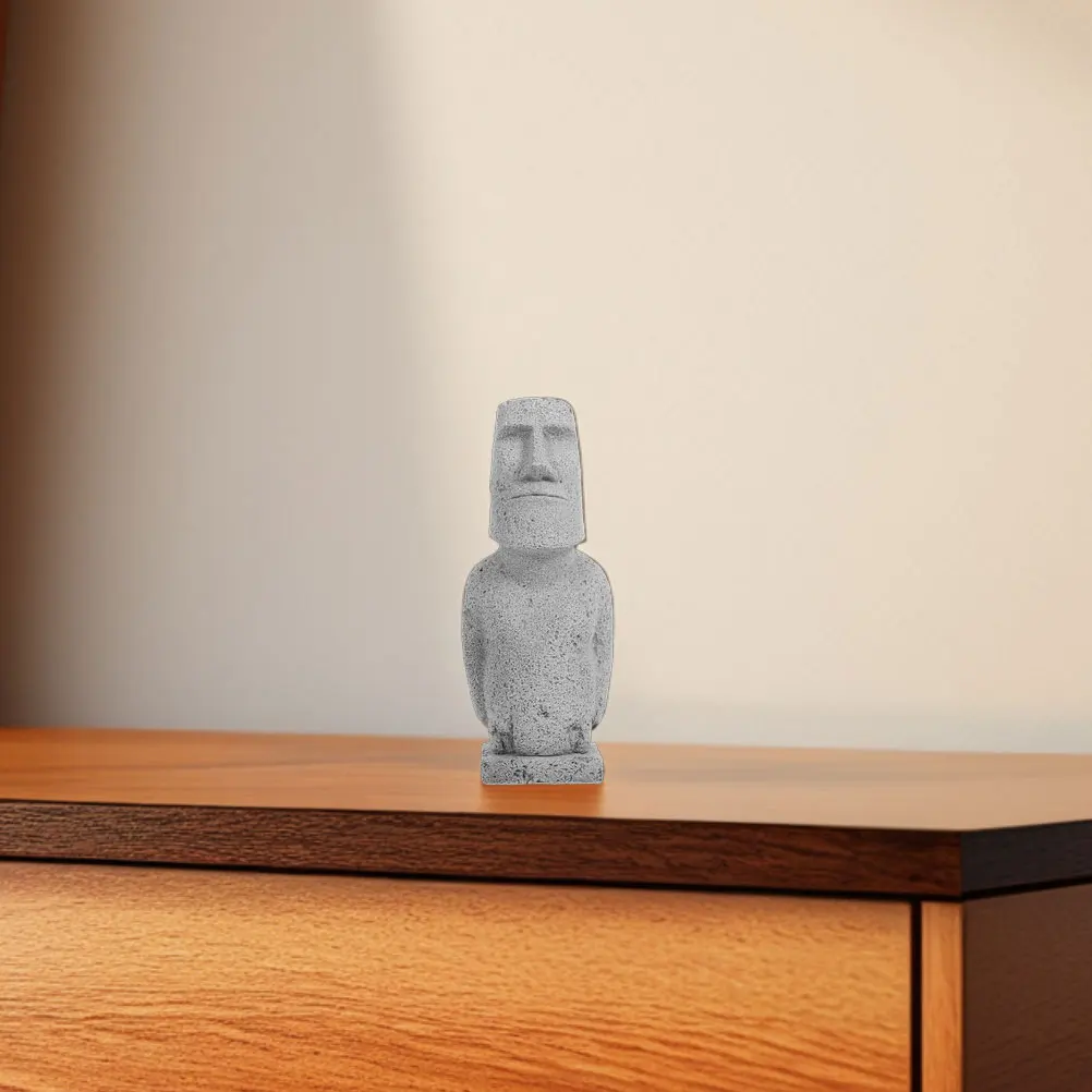 

2pcs Moai Statue Home Decor Abstract Face Sculpture Figurine Sandstone Bookshelf Desktop Easter Garden Lifelike Details