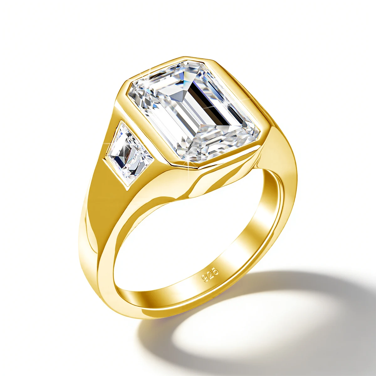 3CT Emerald Cut Moissanite Rings for Men Women D VVS1 Three Stone Engagement Ring Side Trapezoid 925 Silver Wedding Jewelry