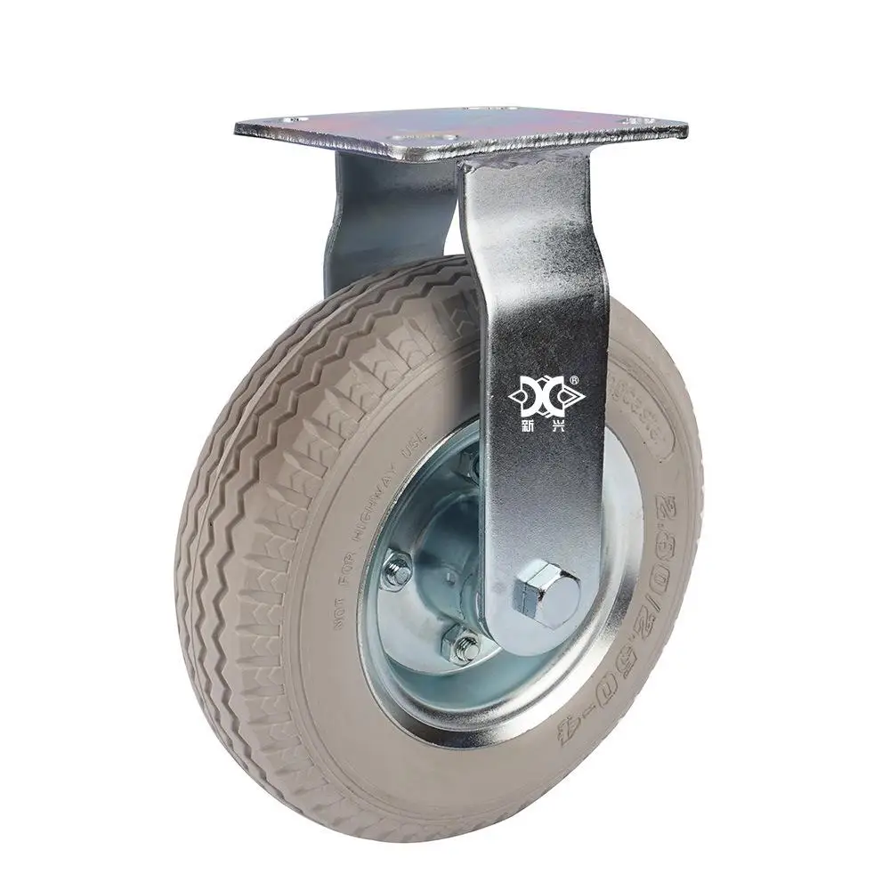 1 Pc Heavy Duty 8-inch Galvanized Pu Foam Fixed Wheel Solid Gray Rubber Inflatable Caster