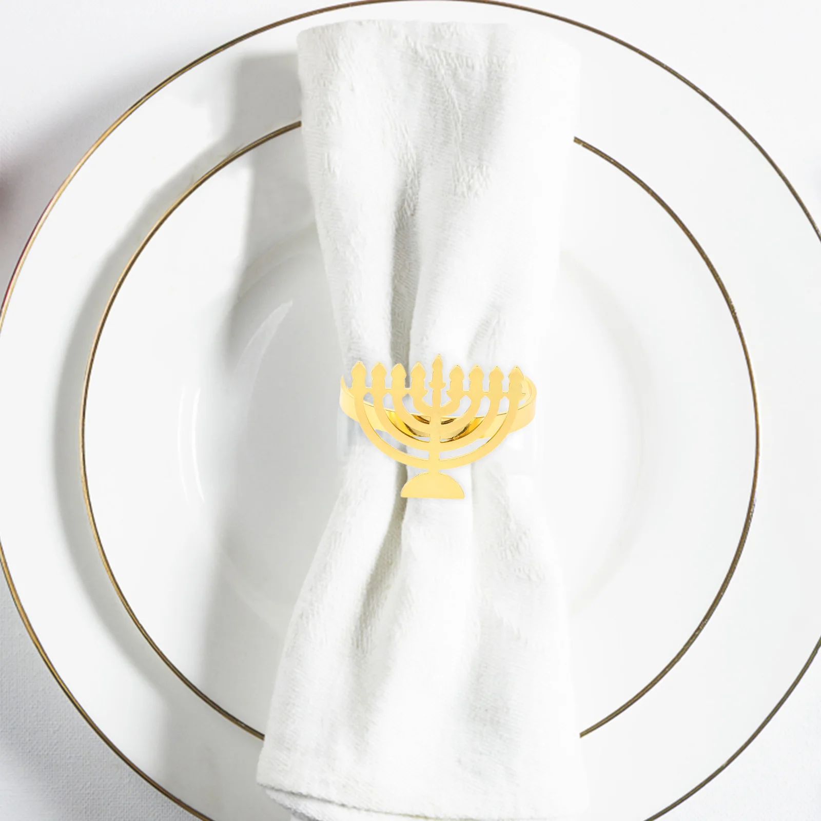 

4 pcs Napkin Rings Menorah Shaped Serviette Holders Party Hanukkah Napkin Circle Decorations Kitchen Bar Accessories