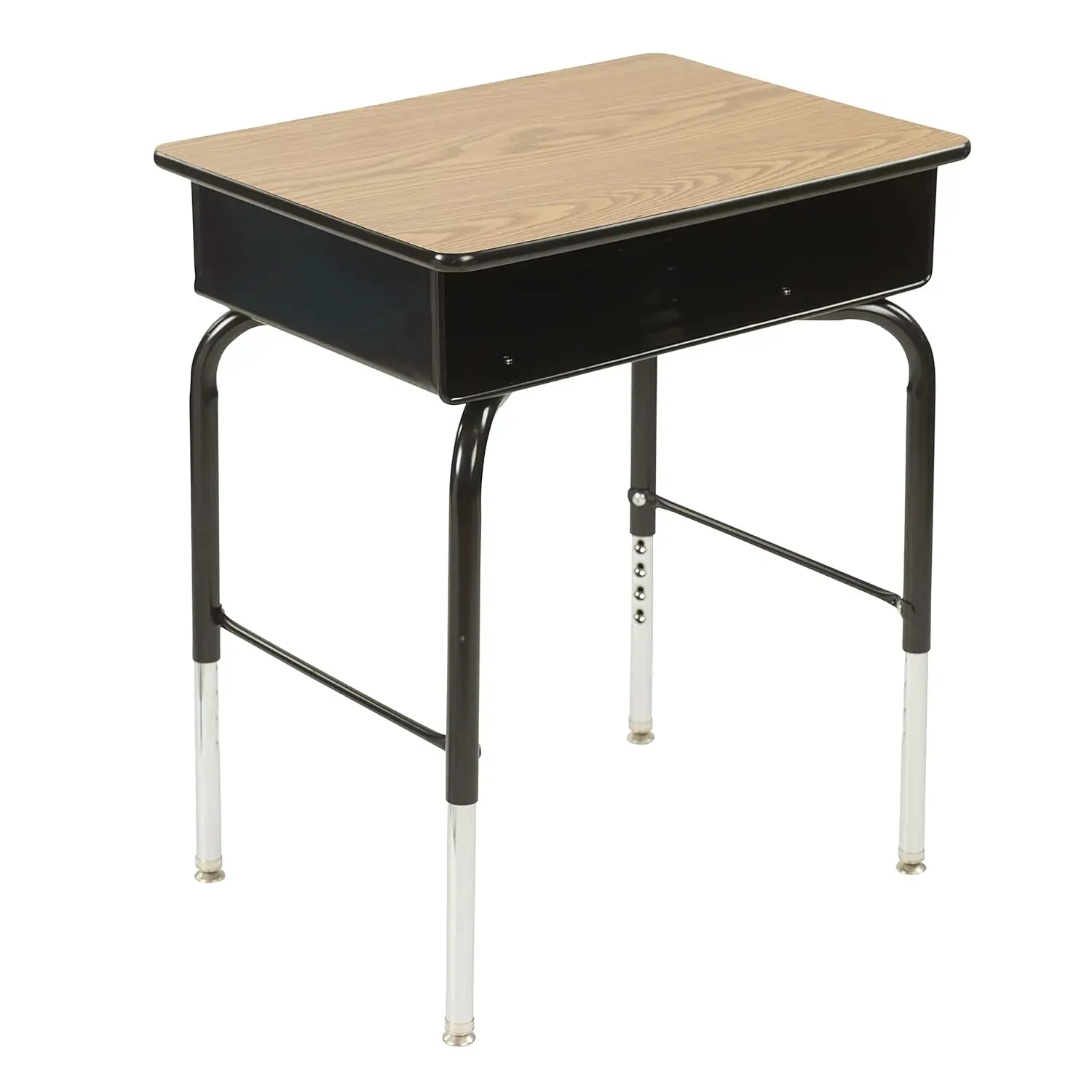 

Open Front Desk with Metal Storage Book Box, Adjustable, Classroom Furniture, Oak