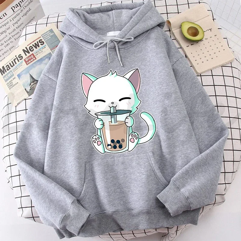 Sweat à capuche animaux Boba Tea pour enfants, sweat à capuche chat, sweats à capuche Harajuku, pull pour garçons, sweat à capuche décontracté pour filles, combinaison de vêtements pour femmes