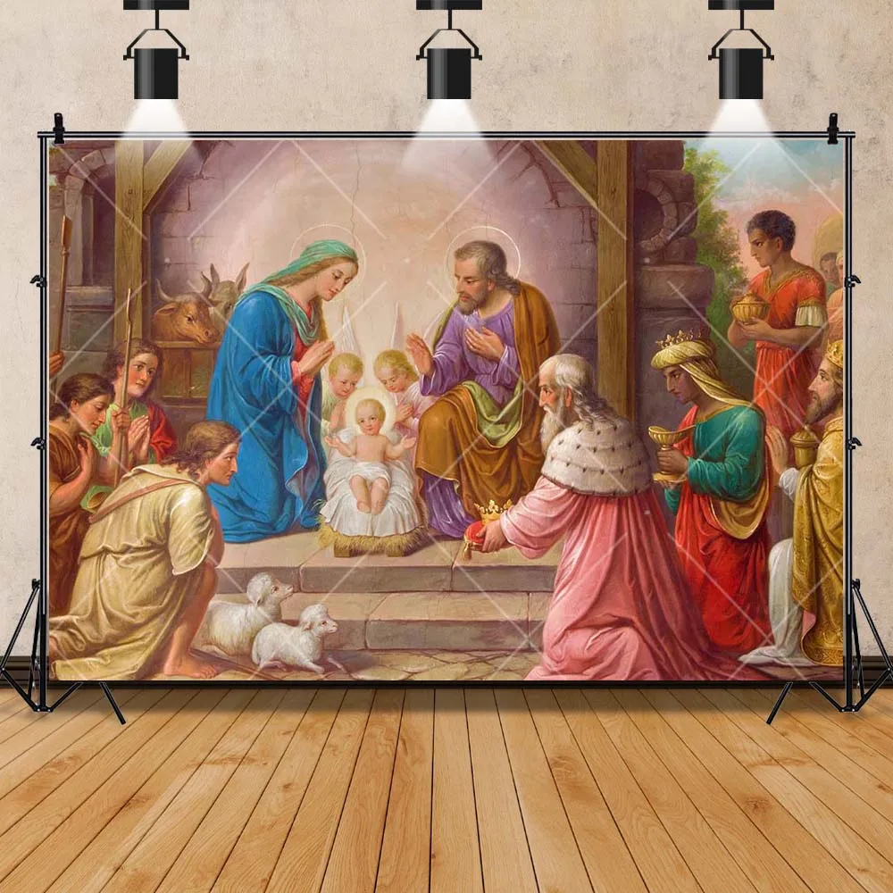 Nativity Holy Night Cross Angel Birth Kids Gift Party Aldult Reunion Backdrop Custom Kid Room Decor Photo Wall Studio Background