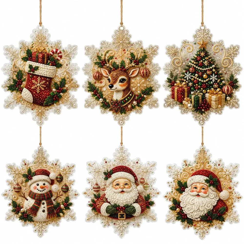 Special-Shaped Gems Christmas Wooden Ornament Wooden Rhinestone DIY Diamond Art Kit Pearl Hanging Holiday Ornament