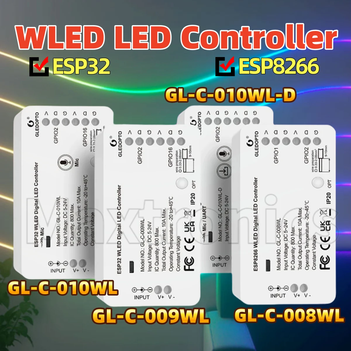 WLED LED Controller Built Mic Music Modes Alexa Home Assistance APP Voice Control GL-C-008WL/GL-C-009WL/GL-C-010WL/GL-C-010WL-D