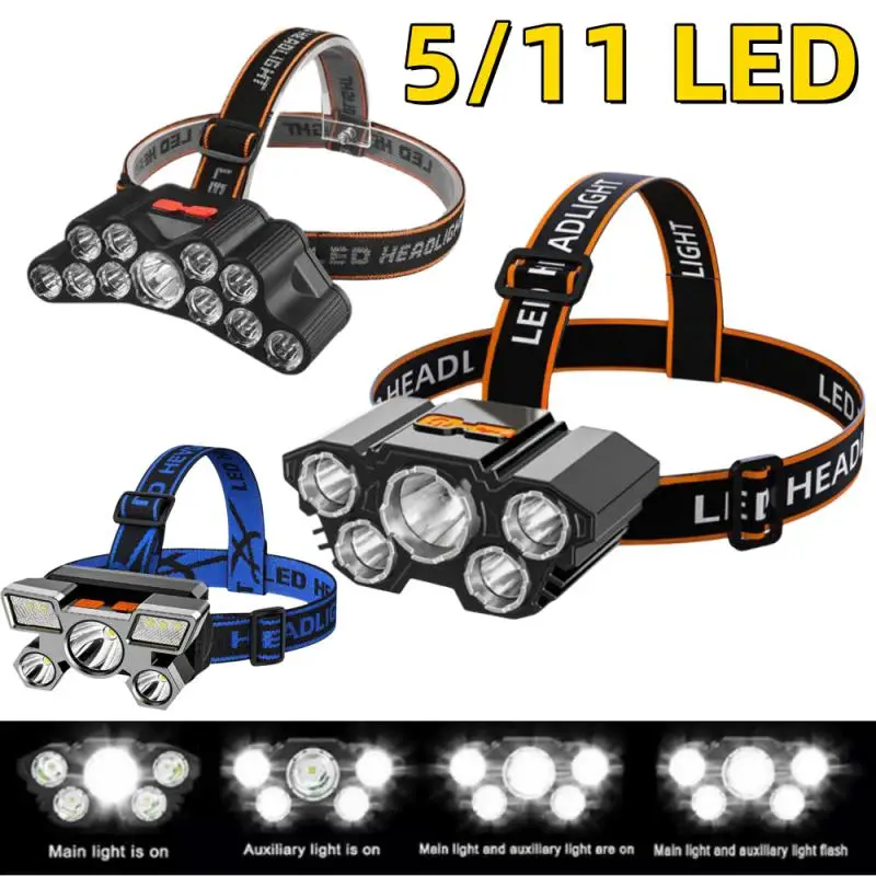 Pięciogłowicowy reflektor USB Mocne światło Super jasne akumulatorowe światło wędkarskie Dalekiego zasięgu Super jasna latarka montowana na głowie