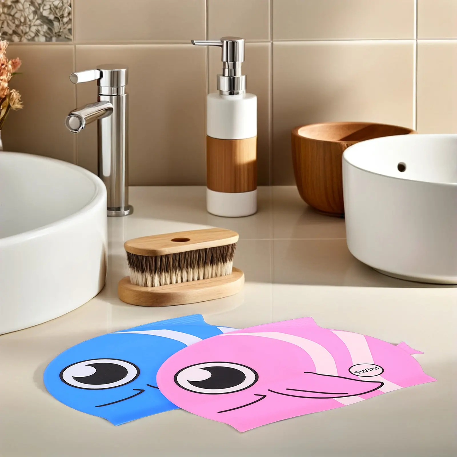 

2 шт. детские силиконовые шапочки для плавания в форме рыбки, водонепроницаемые аксессуары для плавания для мальчиков и девочек