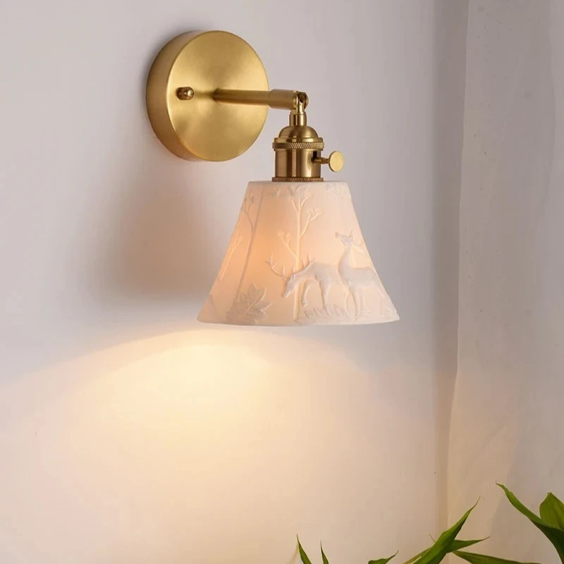 Elk Ceramic Lampshade LED Wall Lamps Sconce Copper Pull Chain Bedroom Bathroom Mirror Light Nordic Modern Lighting Lampara Pared