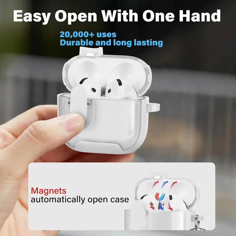  ﻿ 2026 AirPod Case 5/4 Compatible with Magsafe Soft TPU Protective Cover Clear for Apple AirPods Pro 3/4/5【Automatic Lock】Case