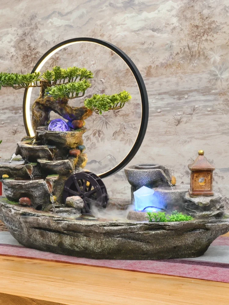 Water Fountain Decoration Rockery Bonsai Lucky Zen Lamp Ring Living Room Office Decorations