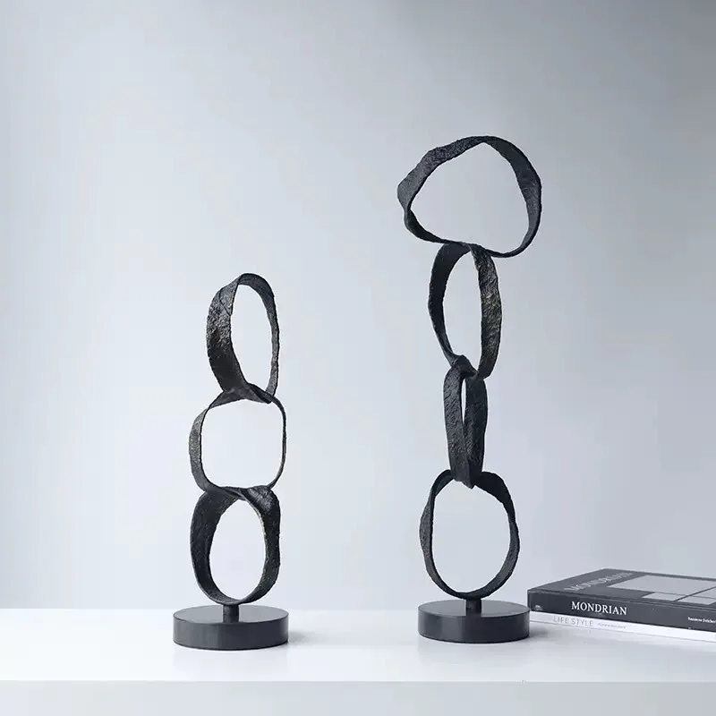 Modern Light Luxury Alloy Geometric Circle Ornament, Black Decor for TV Cabinet, Bookcase, Home & Hotel