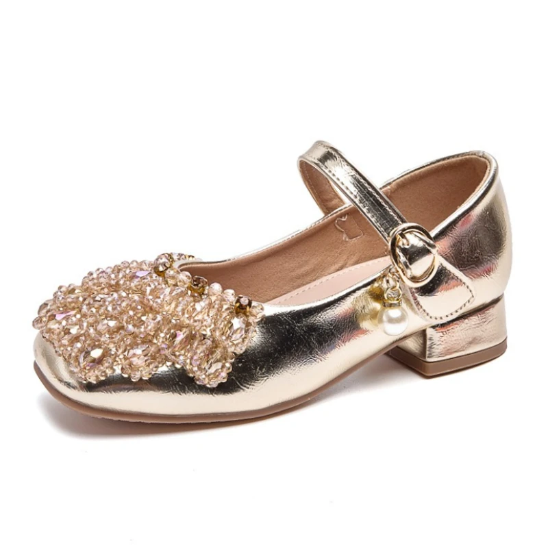 2026 New Girls High Heels Fashion Sequins Princess Shoes Kids Leather Shoes Girl Performance Party Wedding Fashion Footwear