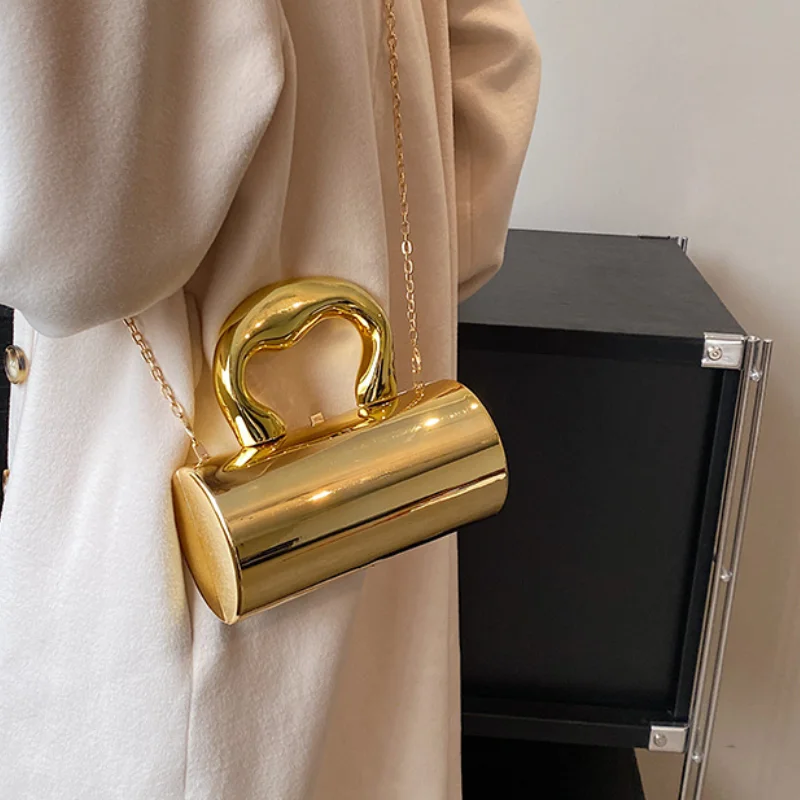 Women's Handbag Bags For Women 2025 Party Clutches Fashion Cylinder Mini Evening Purse Crossbody Shoulder Bag Gold Box Clutch