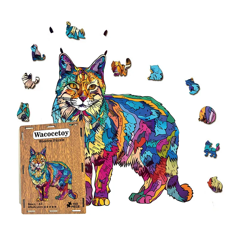108/160pcs Wooden Cat Puzzle Irregular Cat Shaped Jigsaw Puzzle Stress-Relieving Game Birthday Xmas Gifts Fun Educational Toys