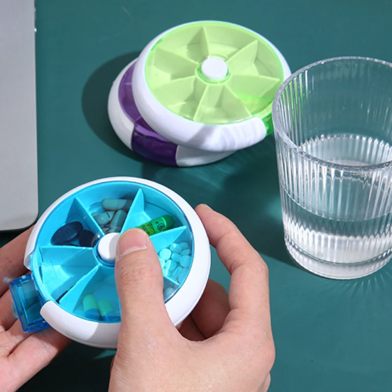 1 piece 7-grid medicine box - Portable rotary medicine box compact and easy to carry Very suitable for daily medicine box