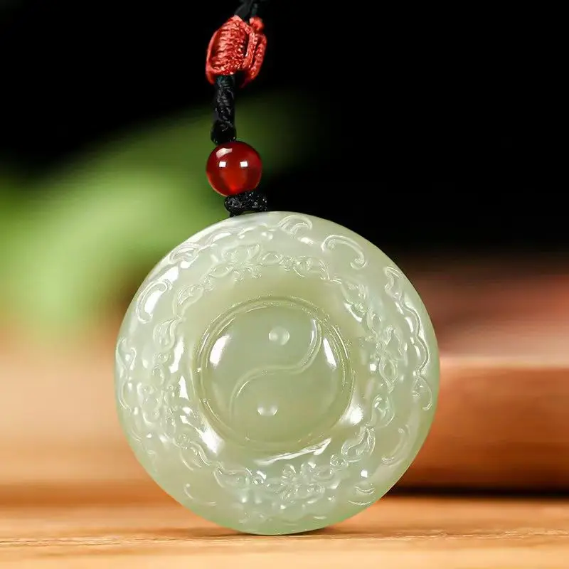

Hetian Four Directions Qinghai Material Round Tai Bagua Unisex Jade Pendant