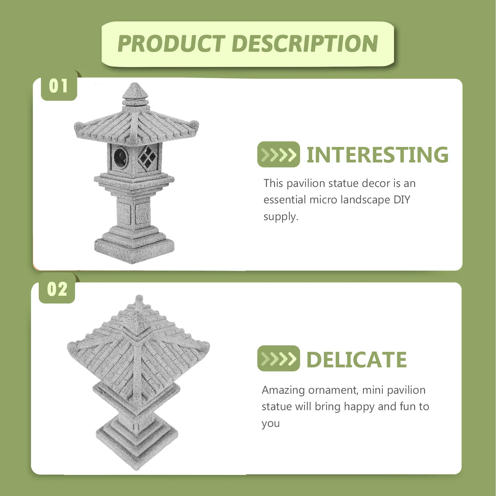 Bluestone Mini Pavilion Statue for Micro Landscape Bonsai Garden Decor Outdoor Indoor Tabletop Desktop Ornament Scenery
