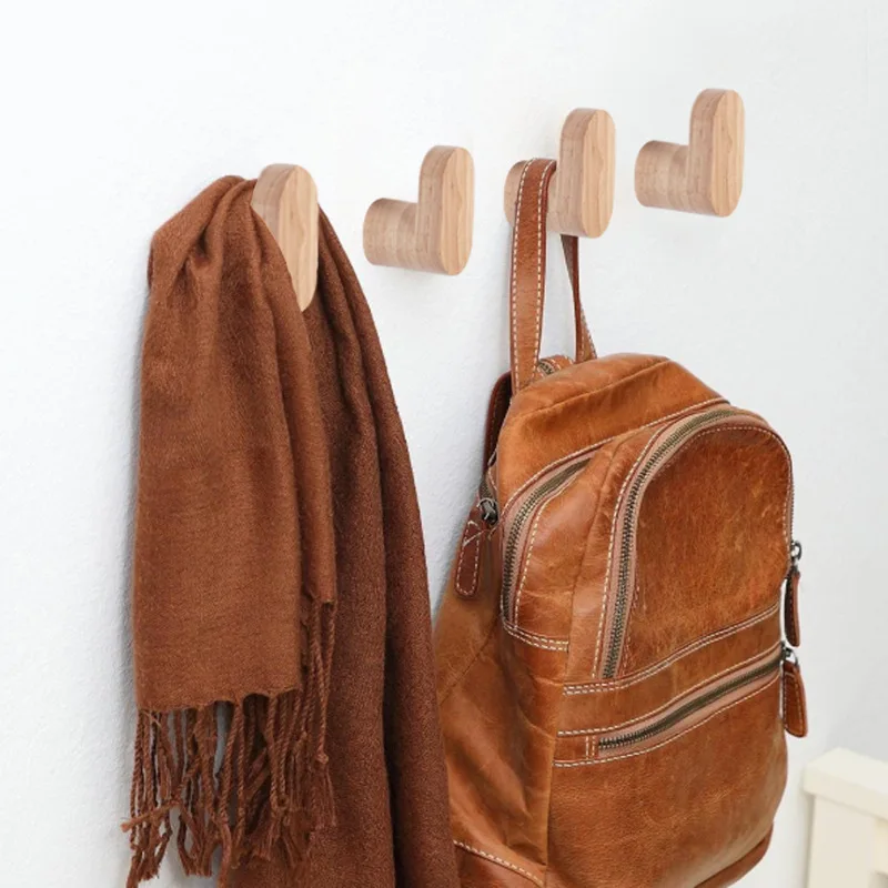 1/4Pcs Natural Wood Clothes Hanger Wall Mounted Coat Hook Decorative Key Holder Hat Handbag Storage Hanger Bathroom Rack Hooks