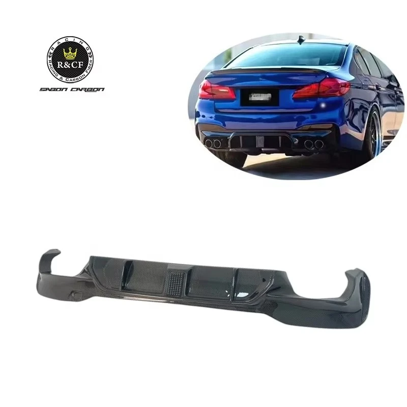 KHL Style Carbon Fiber Rear Bumper Lip Diffuser Spoiler with LED for BMW F90 M5 Stylish Car Accessories