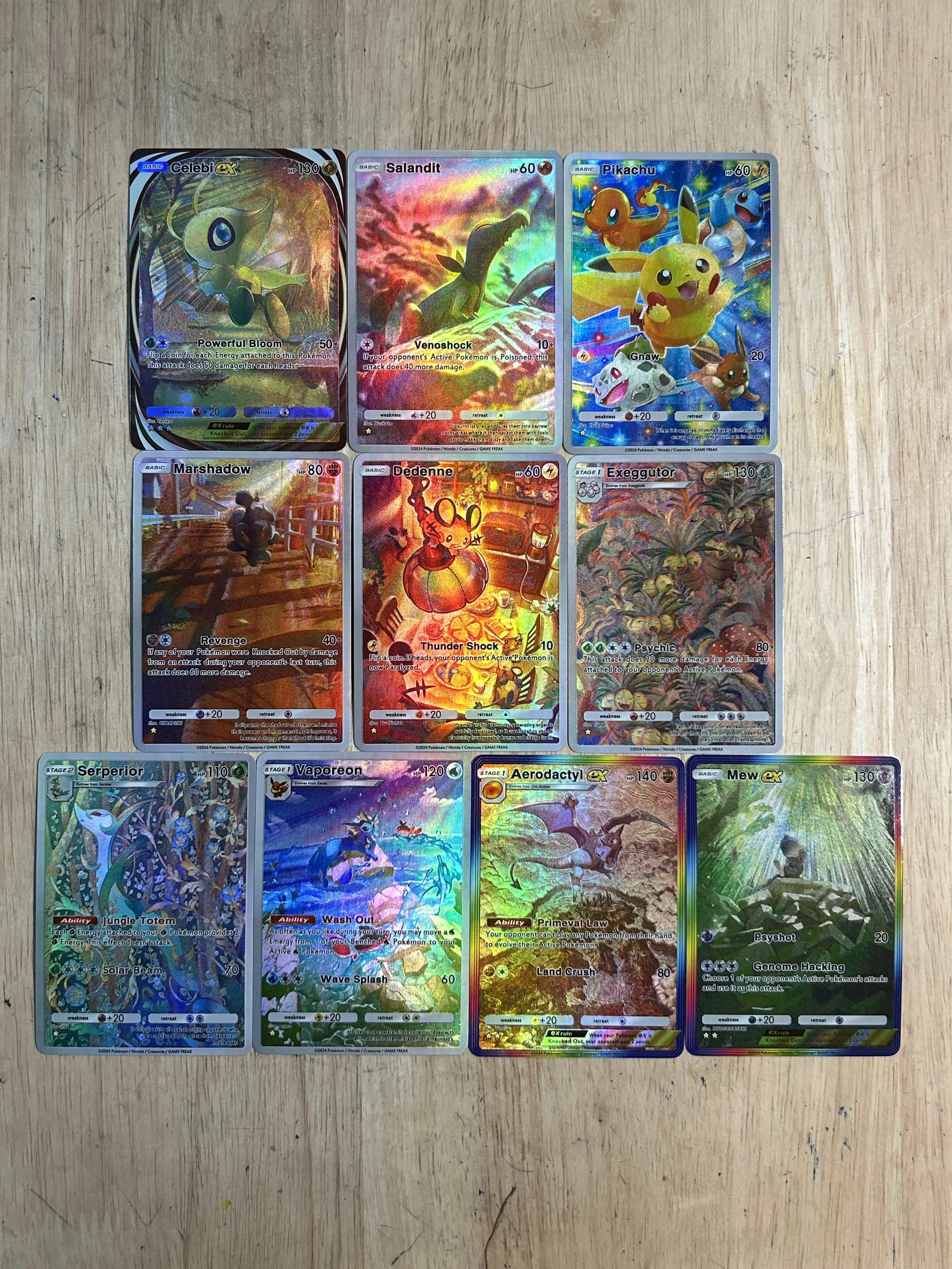 PTCG Cards Charizard Mewtwo Celebi Aerodactyl Wigglytuff Blastoise Venusaur Pidgeot Dlglett Texture Flash Game Anime Card Gift