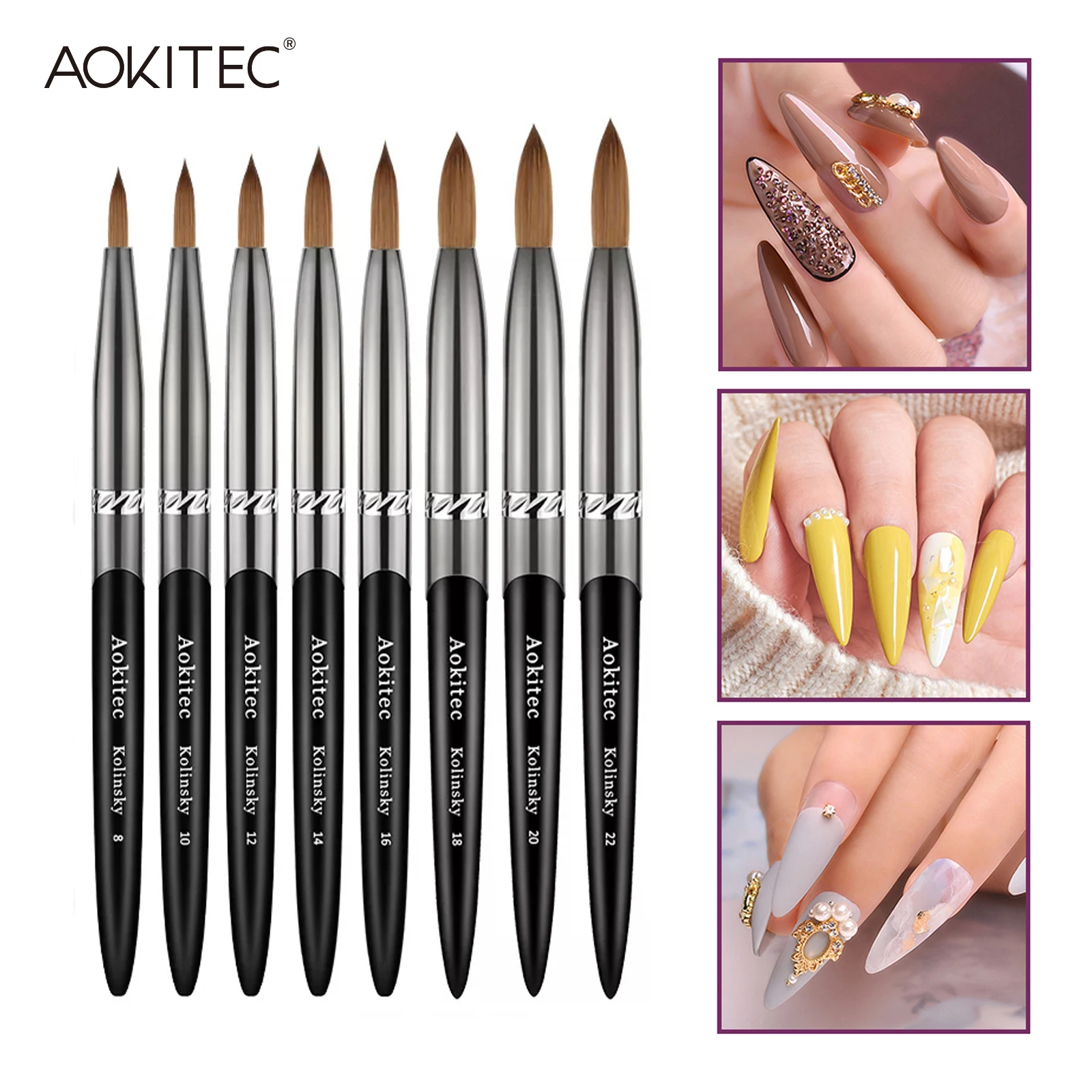 Aokitec Kolinsky Nail Art Brush Acrylic UV Gel Extension Pen Nail Polish Painting Drawing Brush Nail Art Brush for Manicure Tool