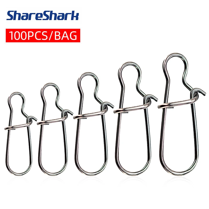 ShareShark 100pcs Stainless Steel Fishing Snap Hooked Snap Pin Fastlock Clip Accessories Tackle for Barrel Swivel Lure Hook
